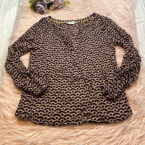Boden Geometric Floral Retro Patterned Popover Blouse - Picture 1 of 11